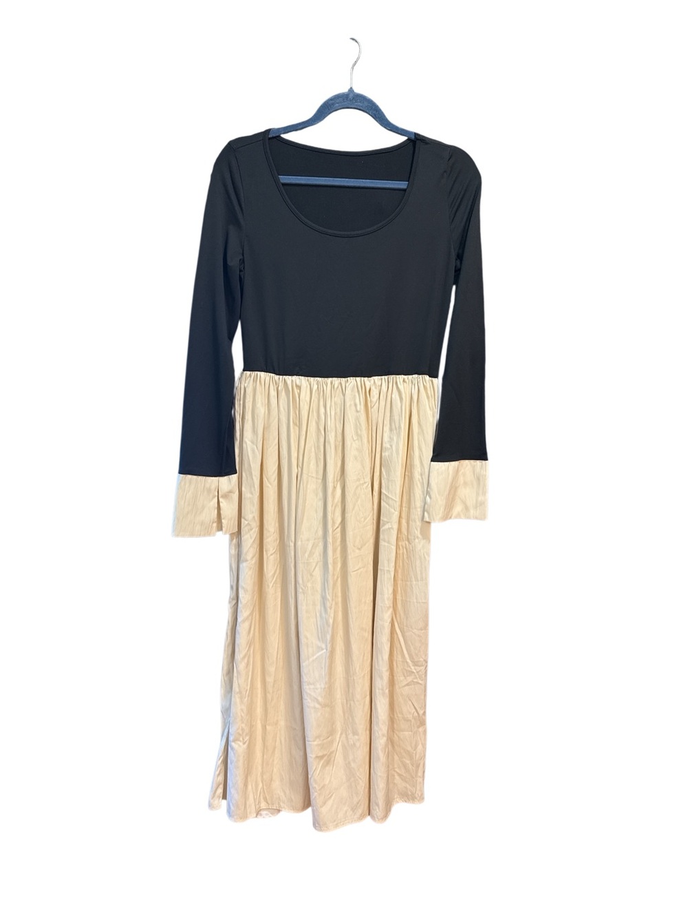 Black and Cream Long Sleeve Midi Dress - Classic Two-Tone Design